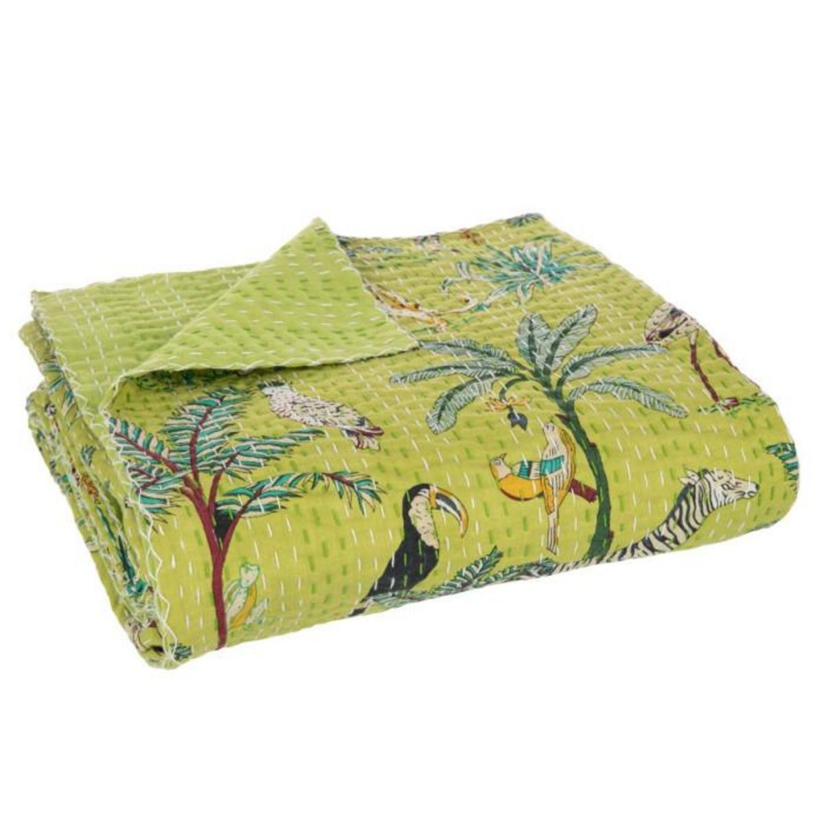 Paris Prix Plaid en Coton Imprimé  Exotique  220x270cm Vert