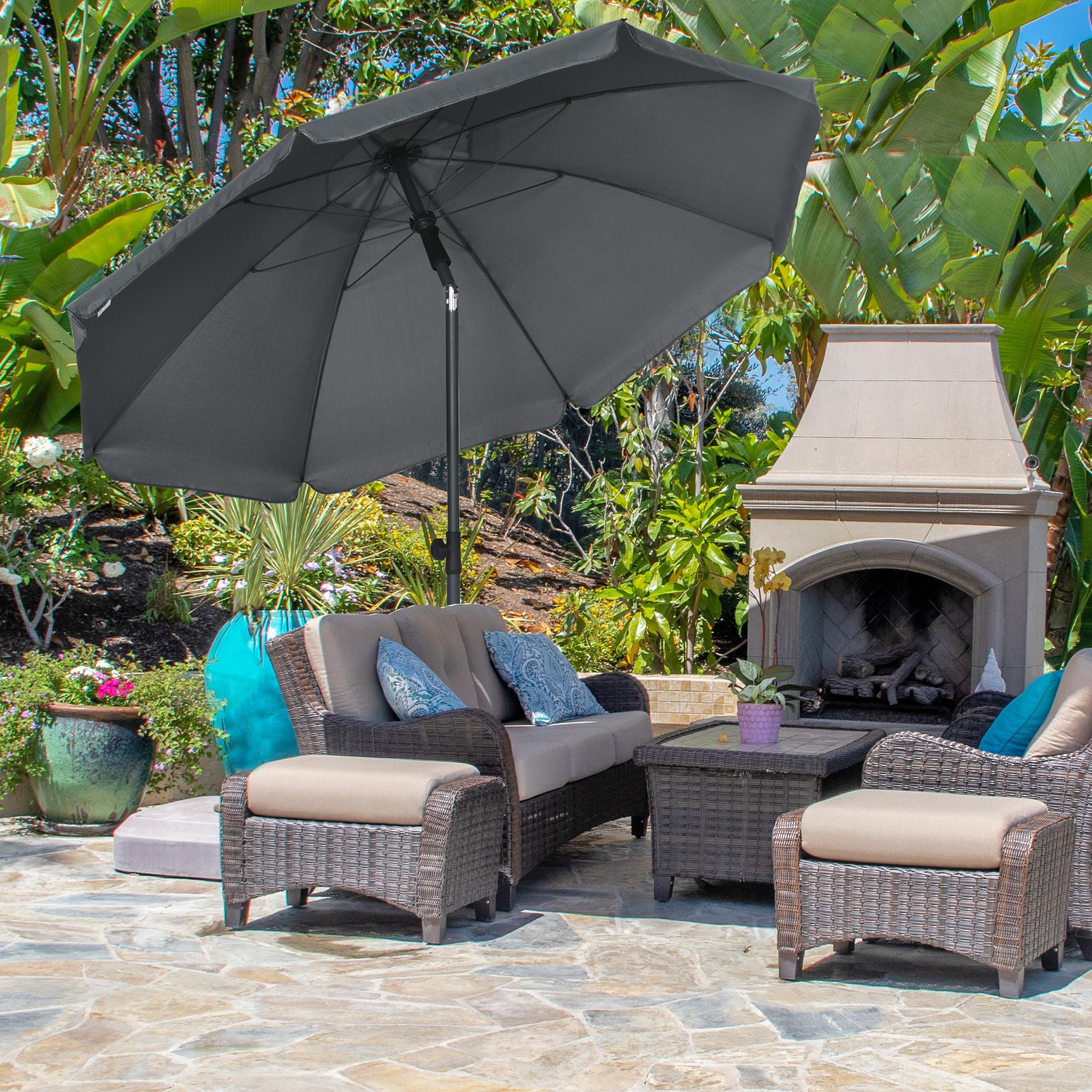Voir la diapositive 2 : OUTSUNNY Parasol inclinable octogonal  Ø 1,8 x 2,09H m acier époxy polyester 160 g/m² anti-UV50+ gris