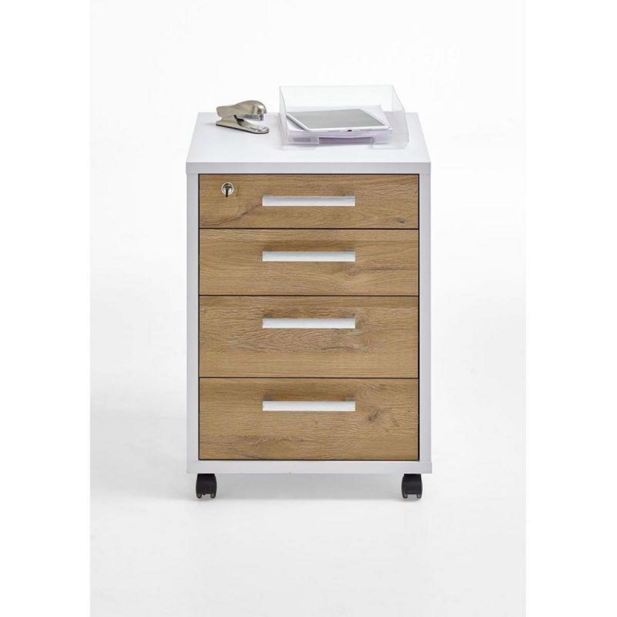 Paris Prix Caisson de Bureau 4 Tiroirs  Kazed  65cm Blanc & Chêne