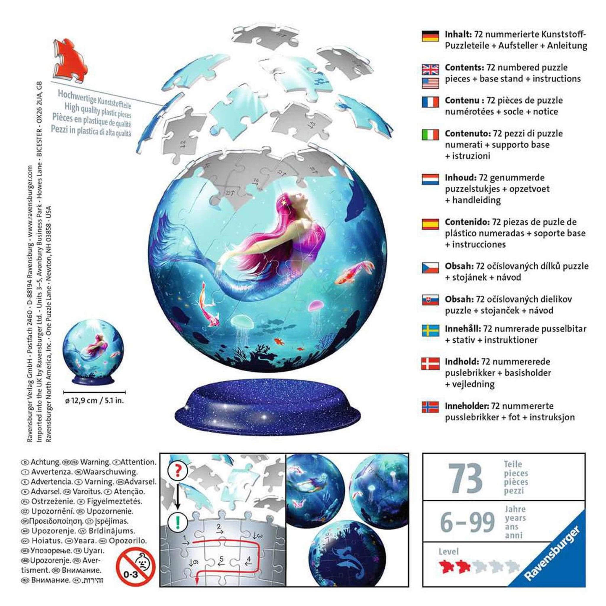 Voir la diapositive 3 : RAVENSBURGER Puzzle Ball 3D 72 pièces - Les sirènes
