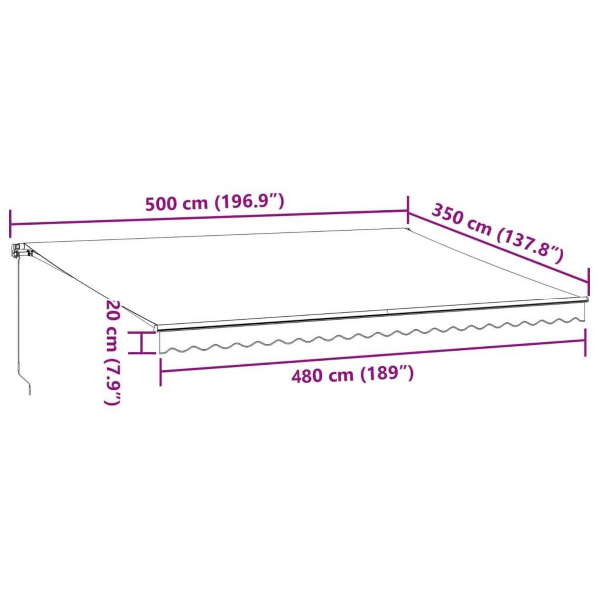 VIDAXL Auvent manuel retractable avec LED anthracite blanc 500x350 cm