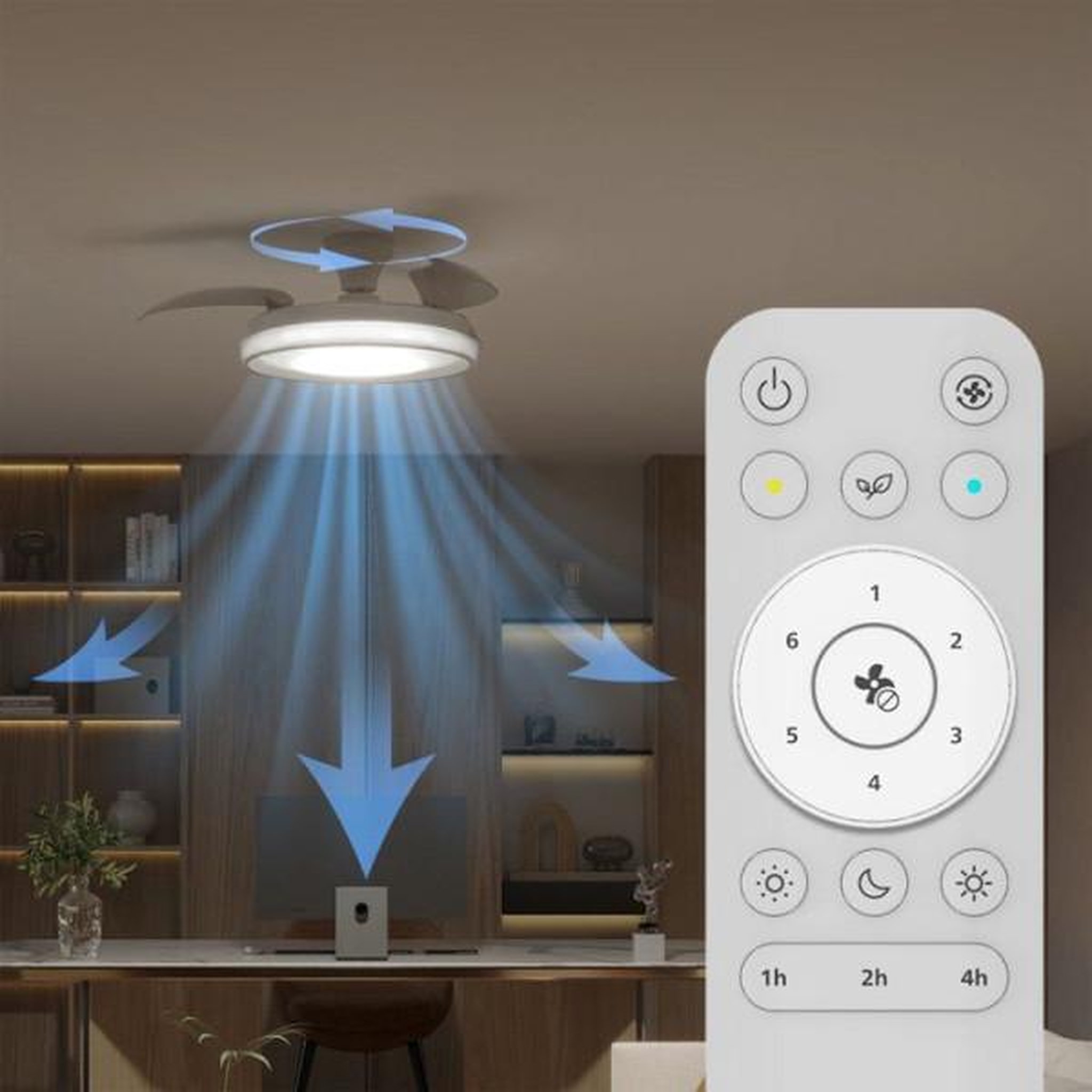 Voir la diapositive 4 : Philips Ventilateur de plafond - plafonnier  - philips - bliss - pales rétractables - diametre 106 cm - blanc - led intégrée + télécommande