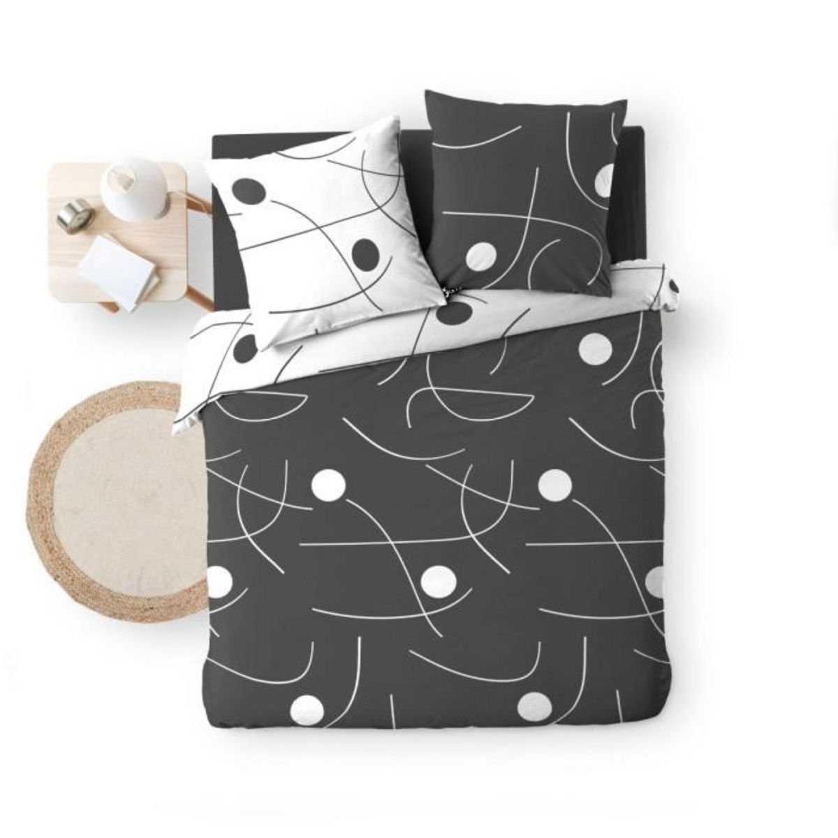 Paris Prix Parure de Lit 3 Pièces Réversible  Sonate  240x220cm Gris