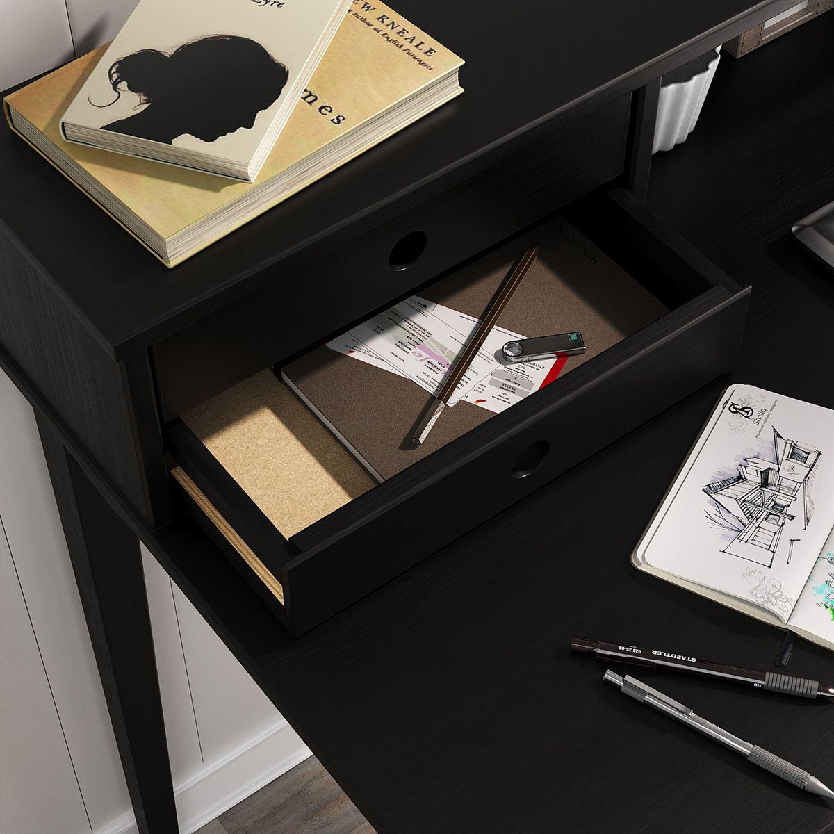 IDIMEX Bureau MILANO en pin massif avec 4 tiroirs et 1 niche