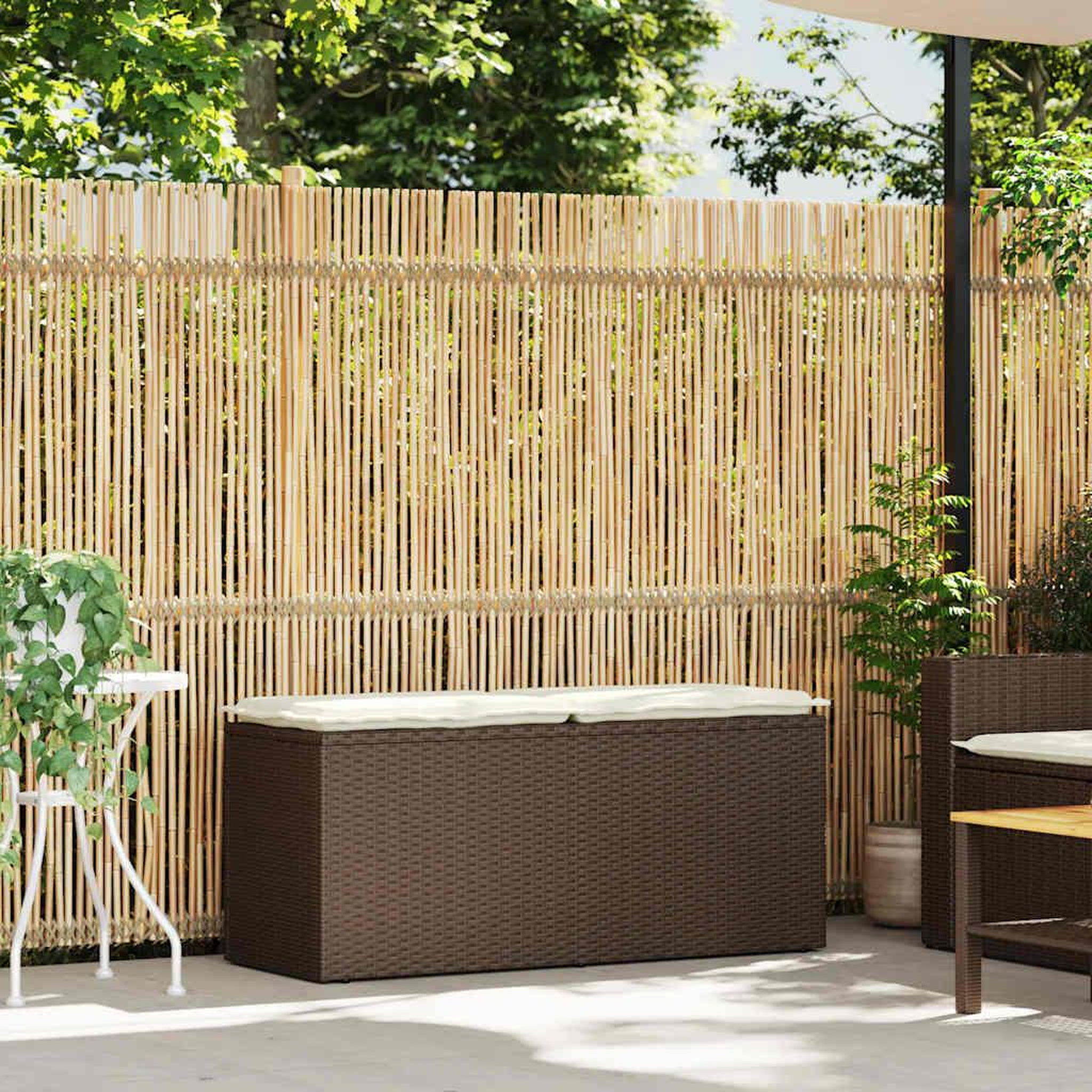 Voir la diapositive 2 : VIDAXL Banc de jardin avec coussin marron 110x40x44 cm resine tressee