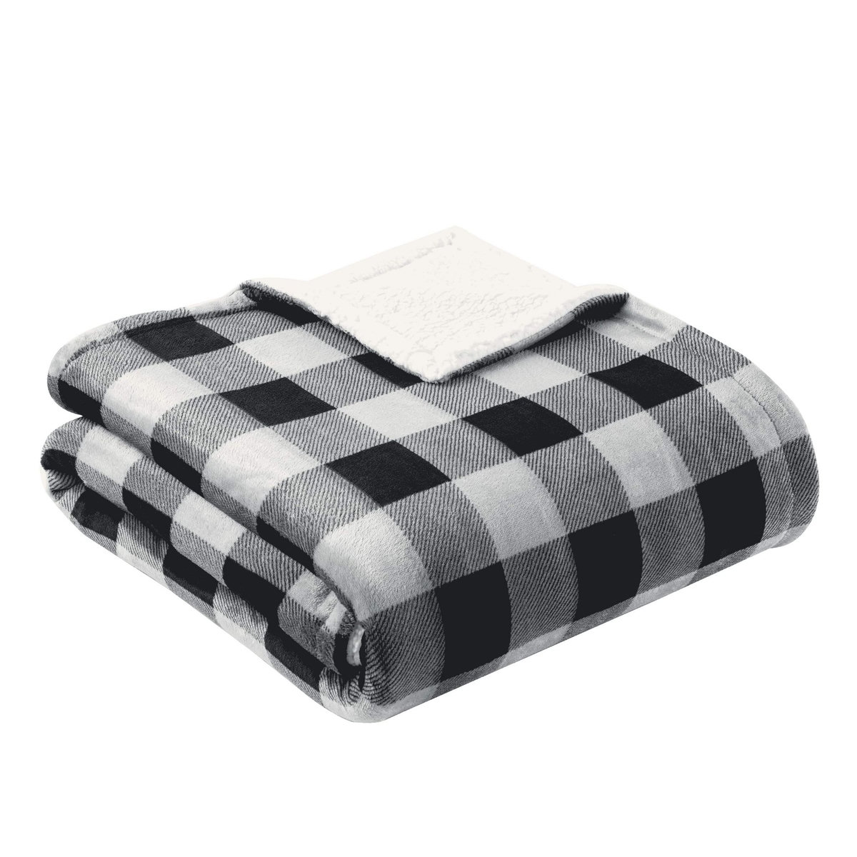 ACTUEL Plaid imprimé carreaux double face flanelle/sherpa 