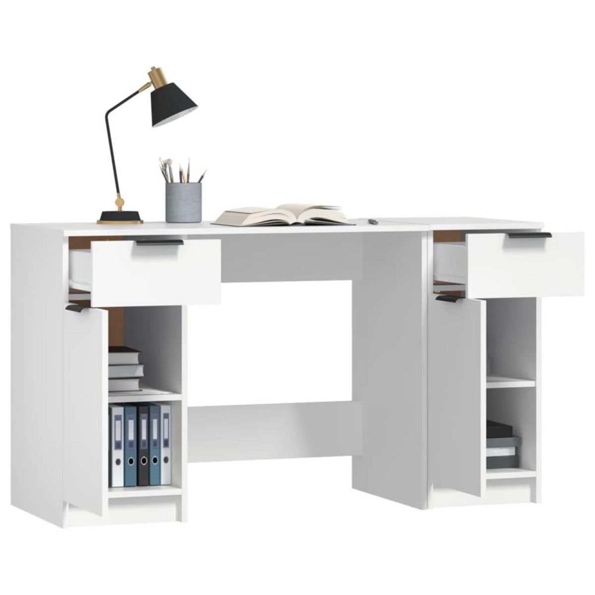 VIDAXL Bureau avec armoire laterale Blanc Bois d'ingenierie