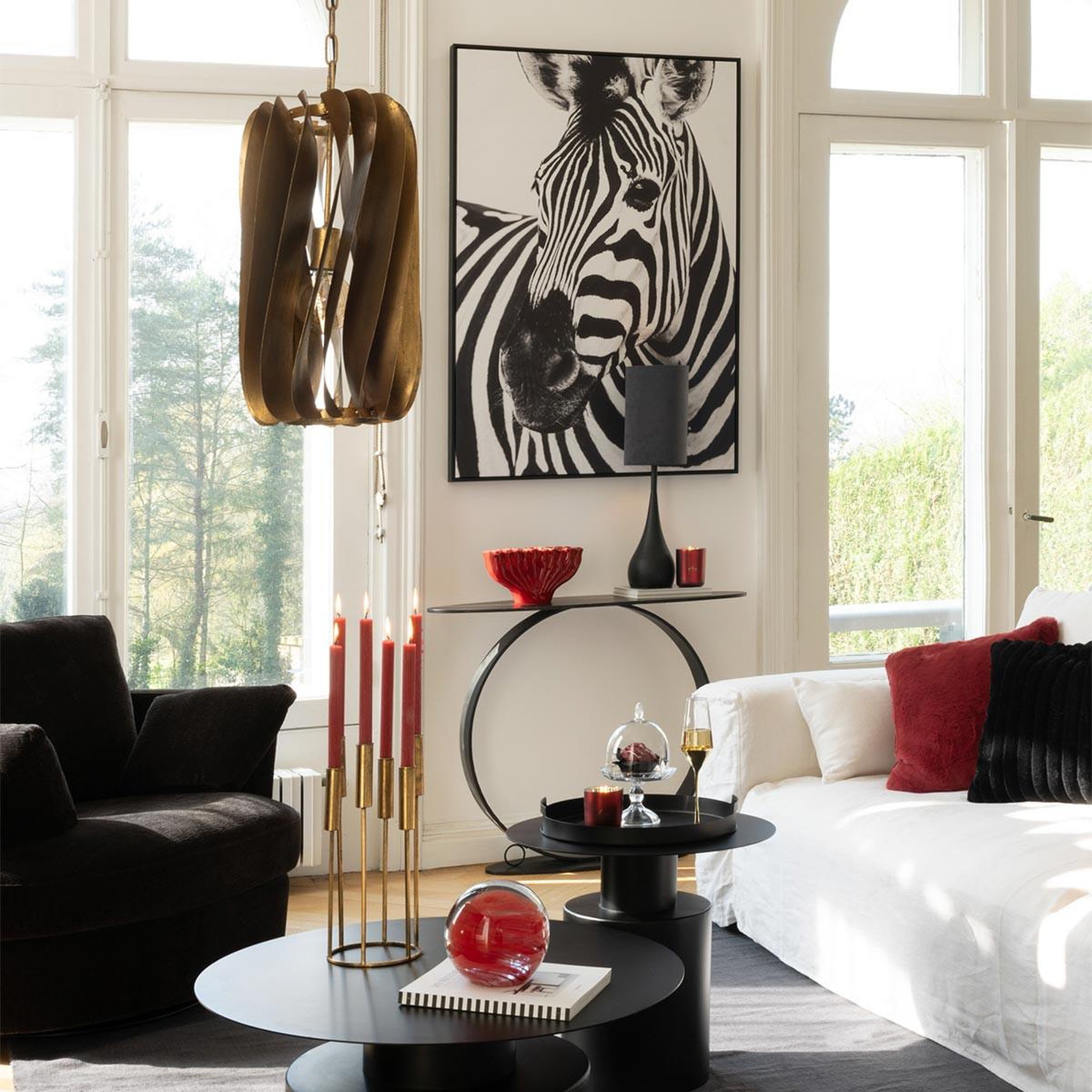Voir la diapositive 4 : J-LINE Tableau imprimé déco  zèbre  103x143cm noir & blanc