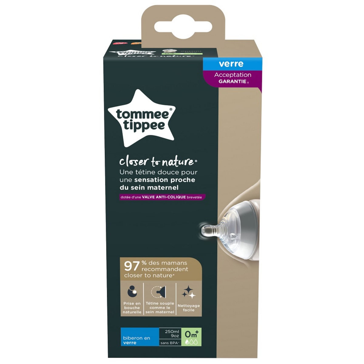 TOMMEE TIPPEE Biberon en verre 250ml Closer to Nature