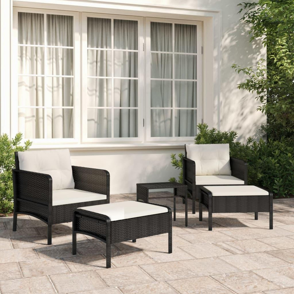 VIDAXL Salon de jardin 5 pcs avec coussins Noir Resine tressee