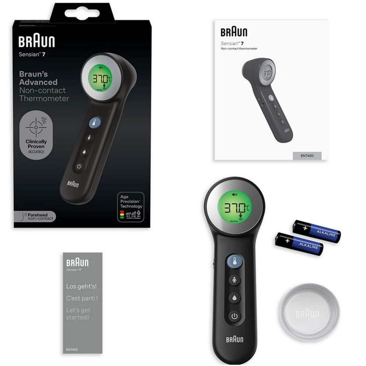 BRAUN Thermomètre frontal sans contact Affichage numérique à code couleur Précis 2 seconde Bébé et enfant Sensian 7 Braun