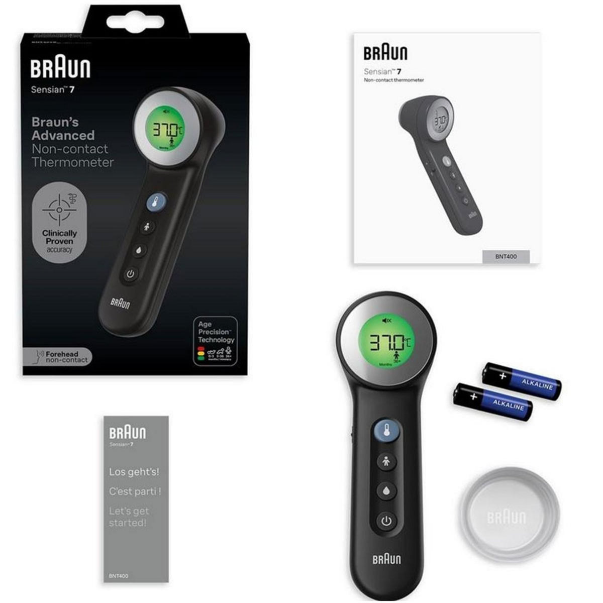 BRAUN Thermomètre frontal sans contact Affichage numérique à code couleur Précis 2 seconde Bébé et enfant Sensian 7 Braun