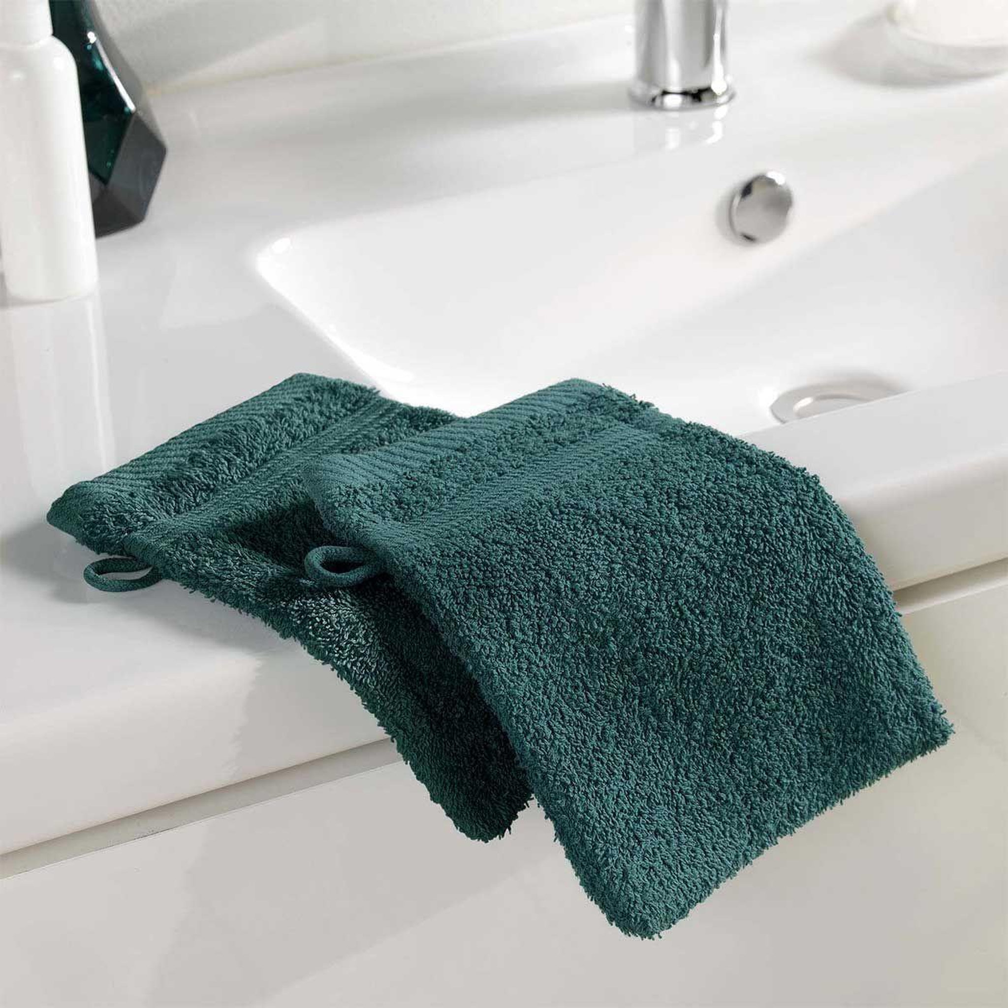 Voir la diapositive 2 : Douceur d'Intérieur Lot de 2 gants de toilette  tendresse  15x21cm émeraude