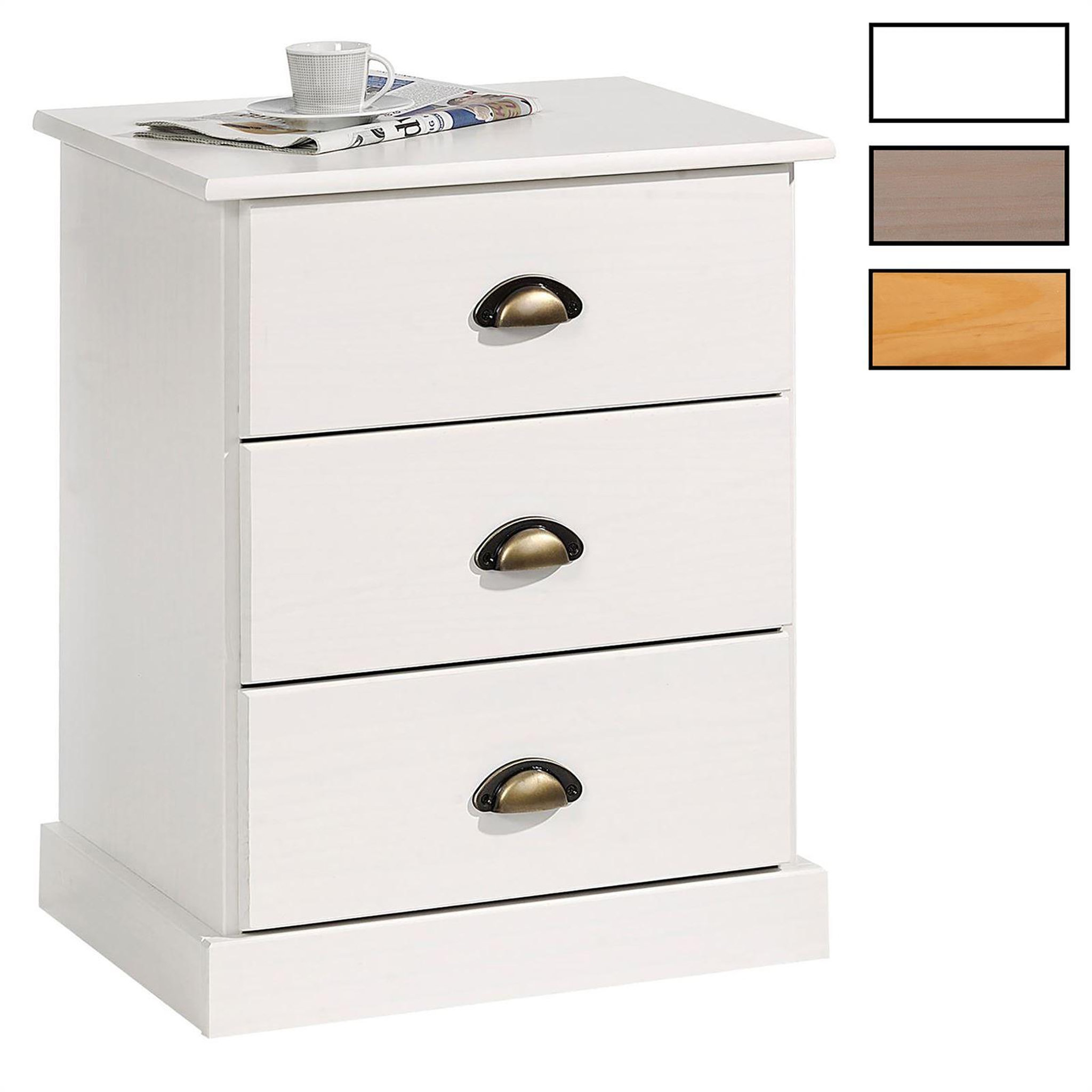 IDIMEX Table de chevet PARIS en pin massif, 3 tiroirs. Coloris disponibles : Marron