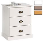 IDIMEX Table de chevet PARIS en pin massif, 3 tiroirs. Coloris disponibles : Marron, Blanc