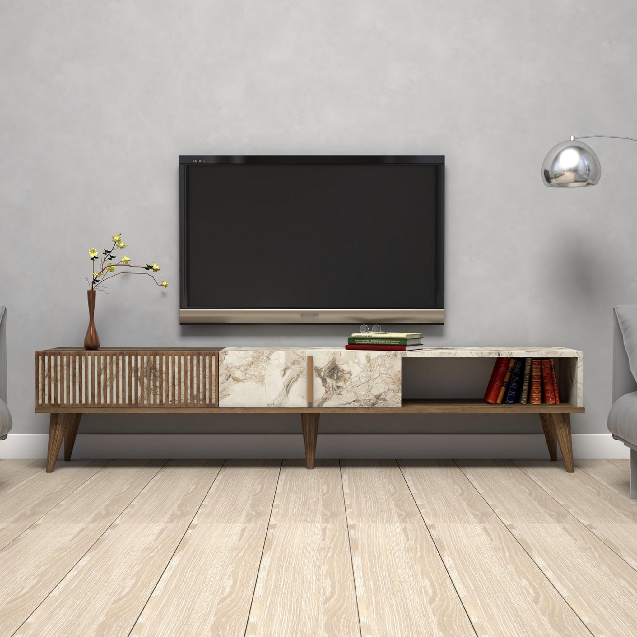 Voir la diapositive 2 : Habitat et Jardin Meuble tv en bois  milan  - 180 x 35 x 40 cm - noyerblanc