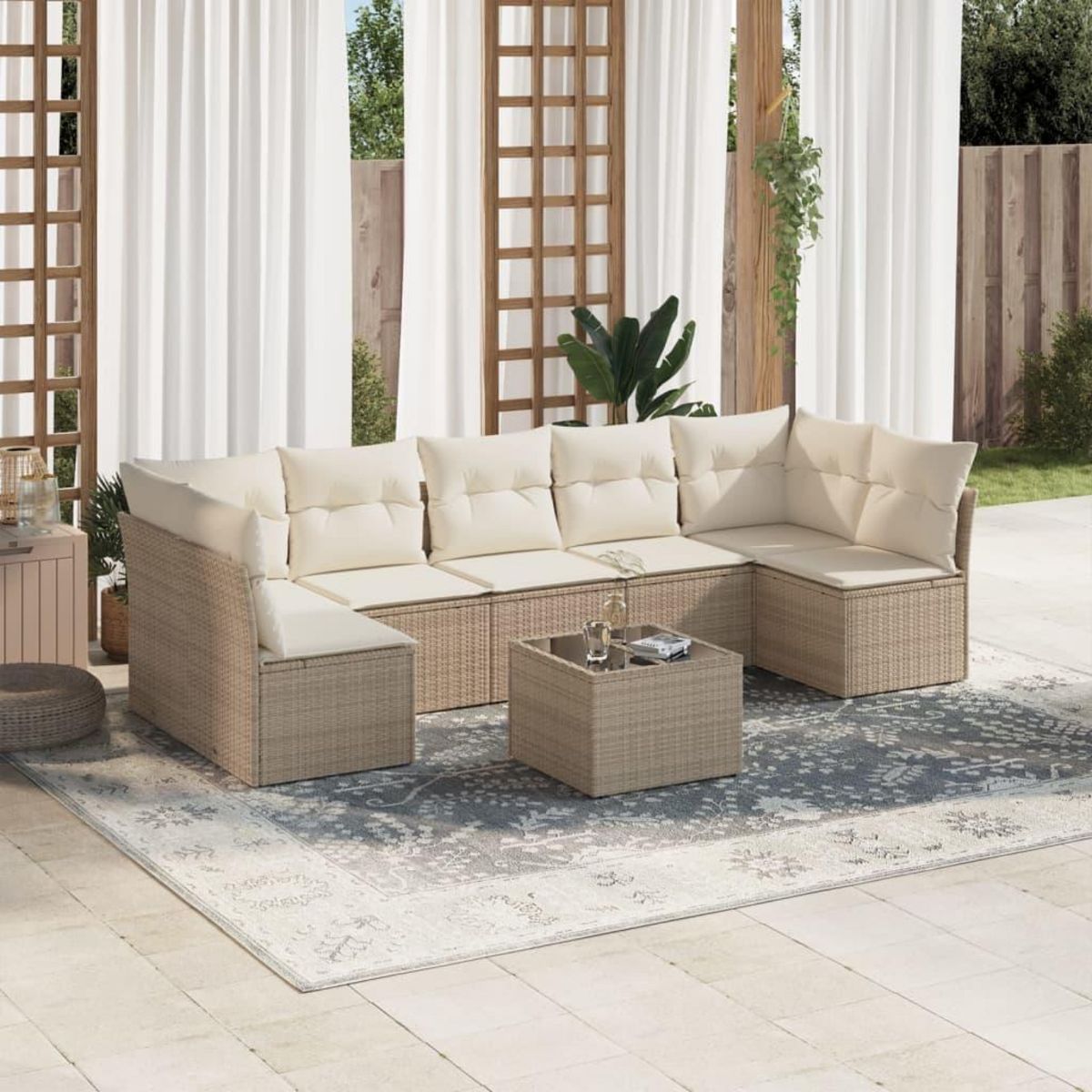 VIDAXL Salon de jardin avec coussins 8 pcs beige resine tressee