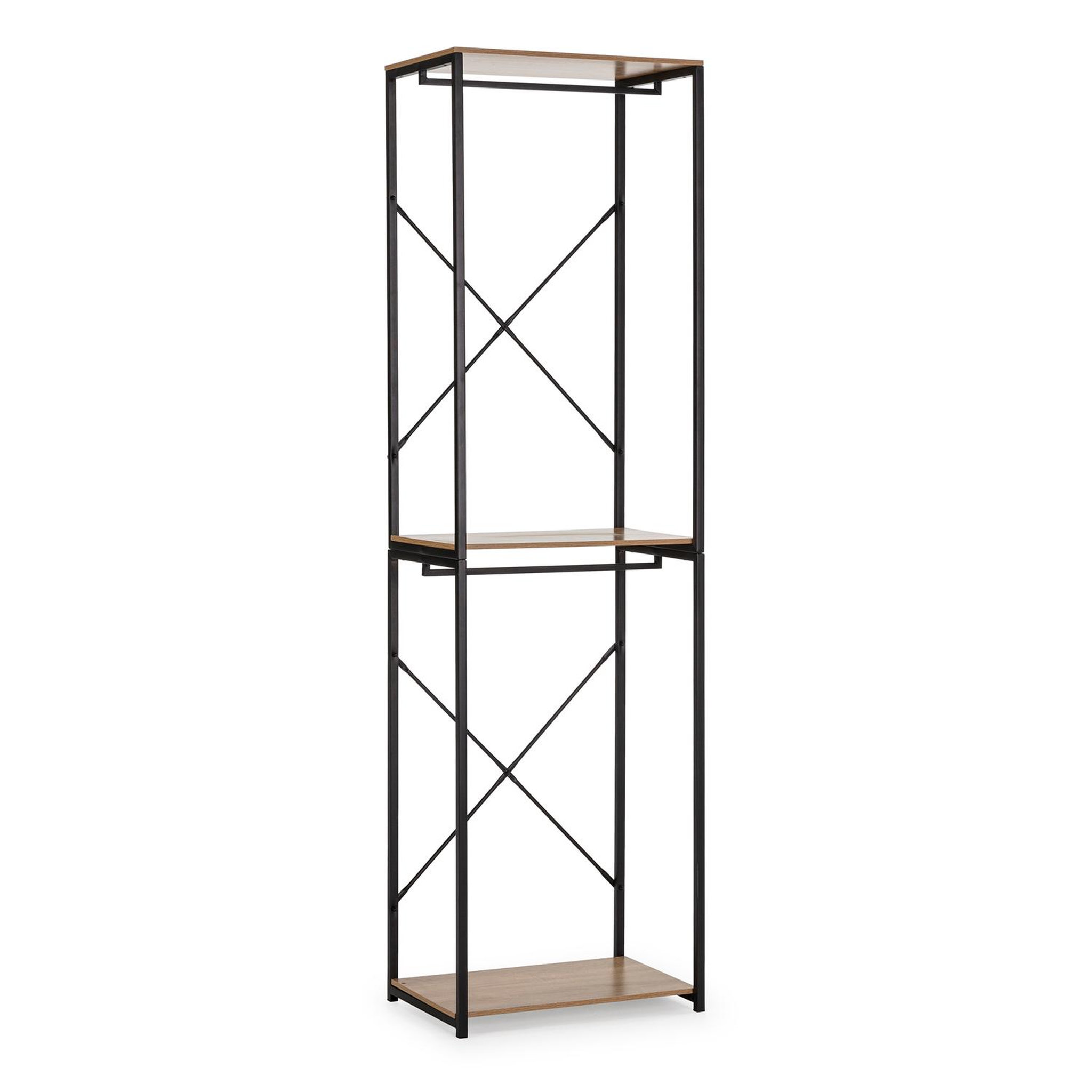 Voir la diapositive 1 : VS VENTA-STOCK Portemanteau Nerea avec 2 étagères et 2 barres, couleur chêne/noir