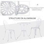 Voir la diapositive 6 : OUTSUNNY Ensemble salon de jardin 2 places 2 chaises + table ronde fonte d'aluminium imitation fer forgé blanc