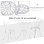 Voir la diapositive 6 : OUTSUNNY Ensemble salon de jardin 2 places 2 chaises + table ronde fonte d'aluminium imitation fer forgé blanc