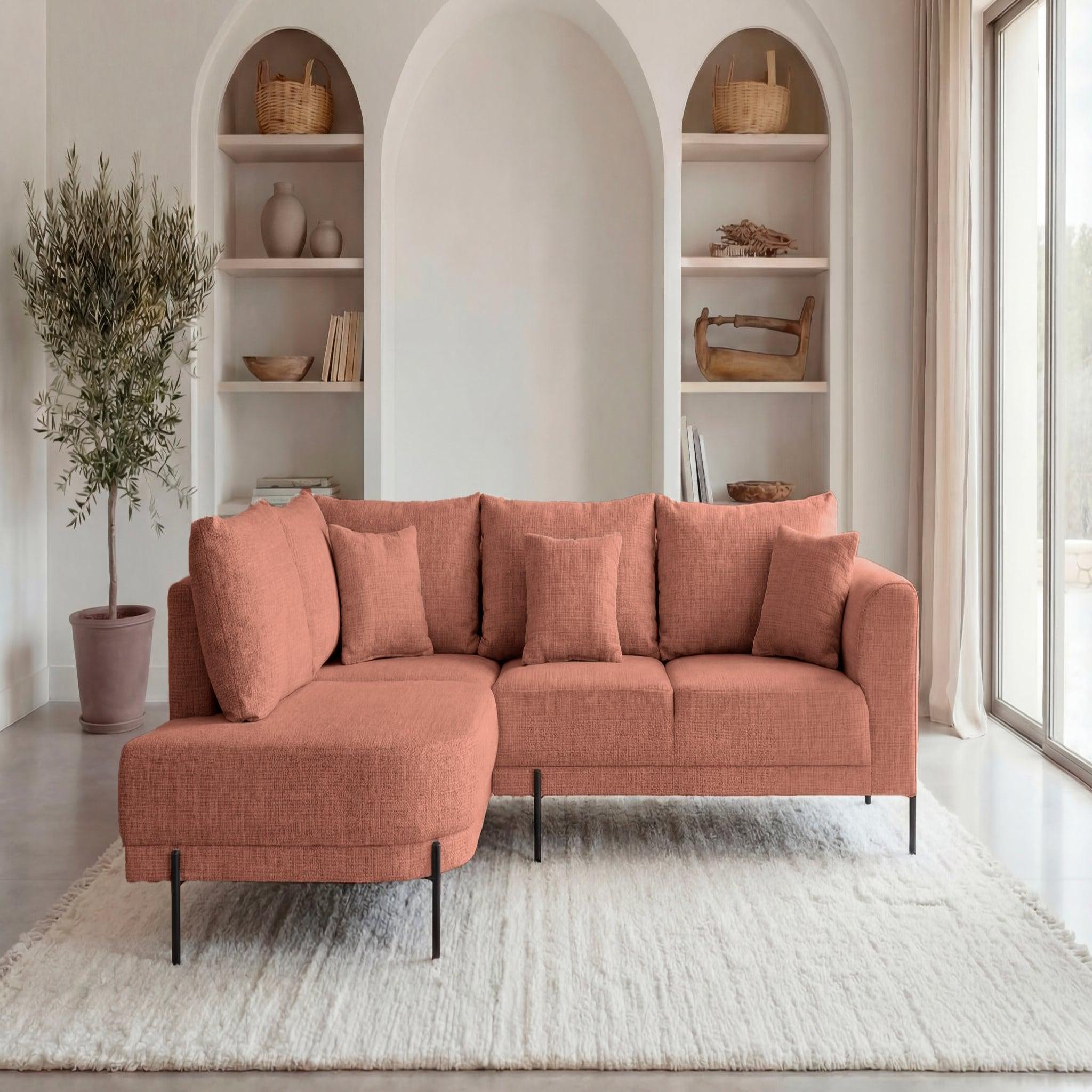 Voir la diapositive 2 : CASANOVA PARIS Bianca - canapé d'angle tissu chenille 4 places