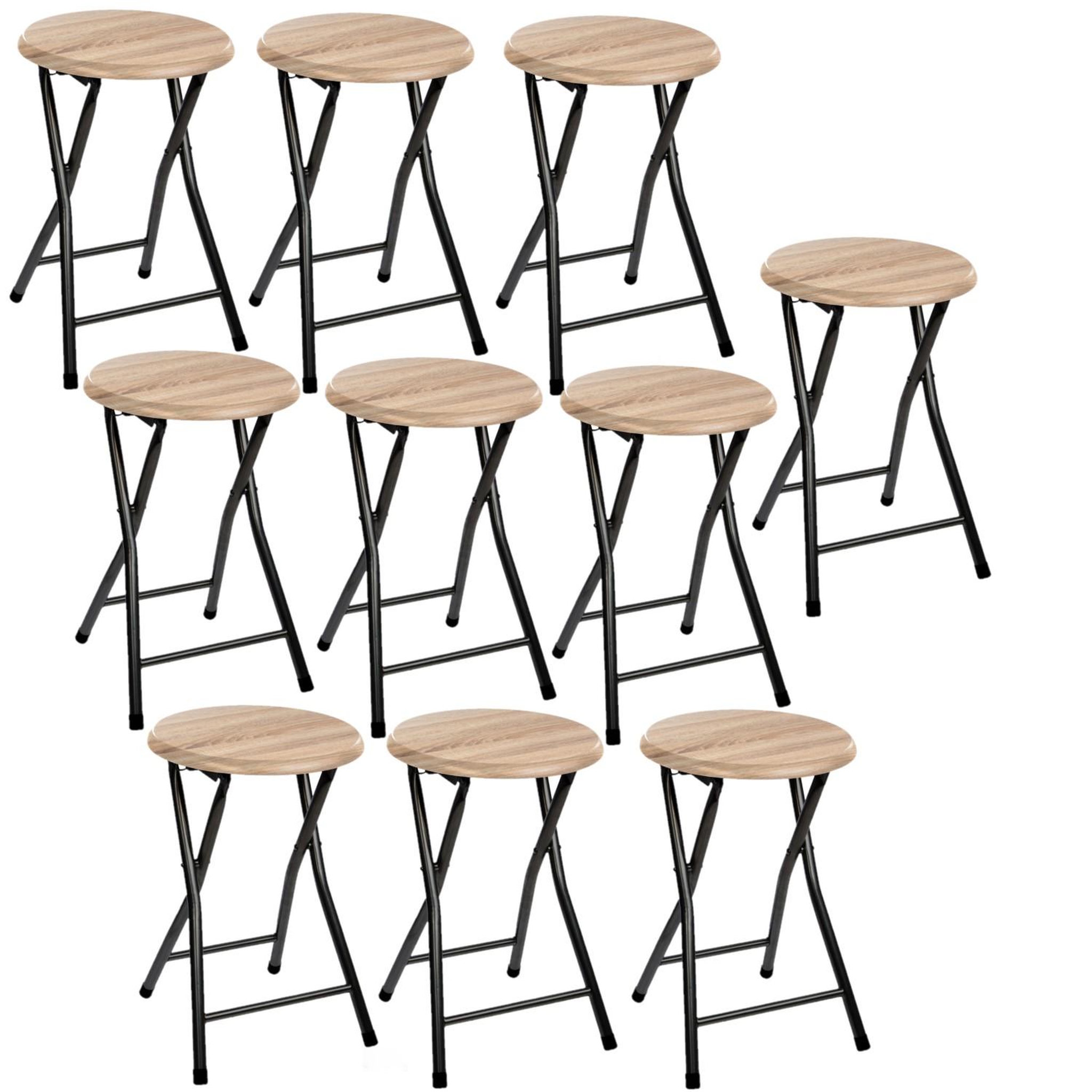 TOILINUX Lot de 10 tabourets pliants en métal - beige et noir