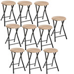 TOILINUX Lot de 10 tabourets pliants effet bois et métal - Beige et noir