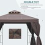 OUTSUNNY Tonnelle barnum style colonial double toit toiles latérales amovibles 2,95L x 2,95l x 2,65H m chocolat noir