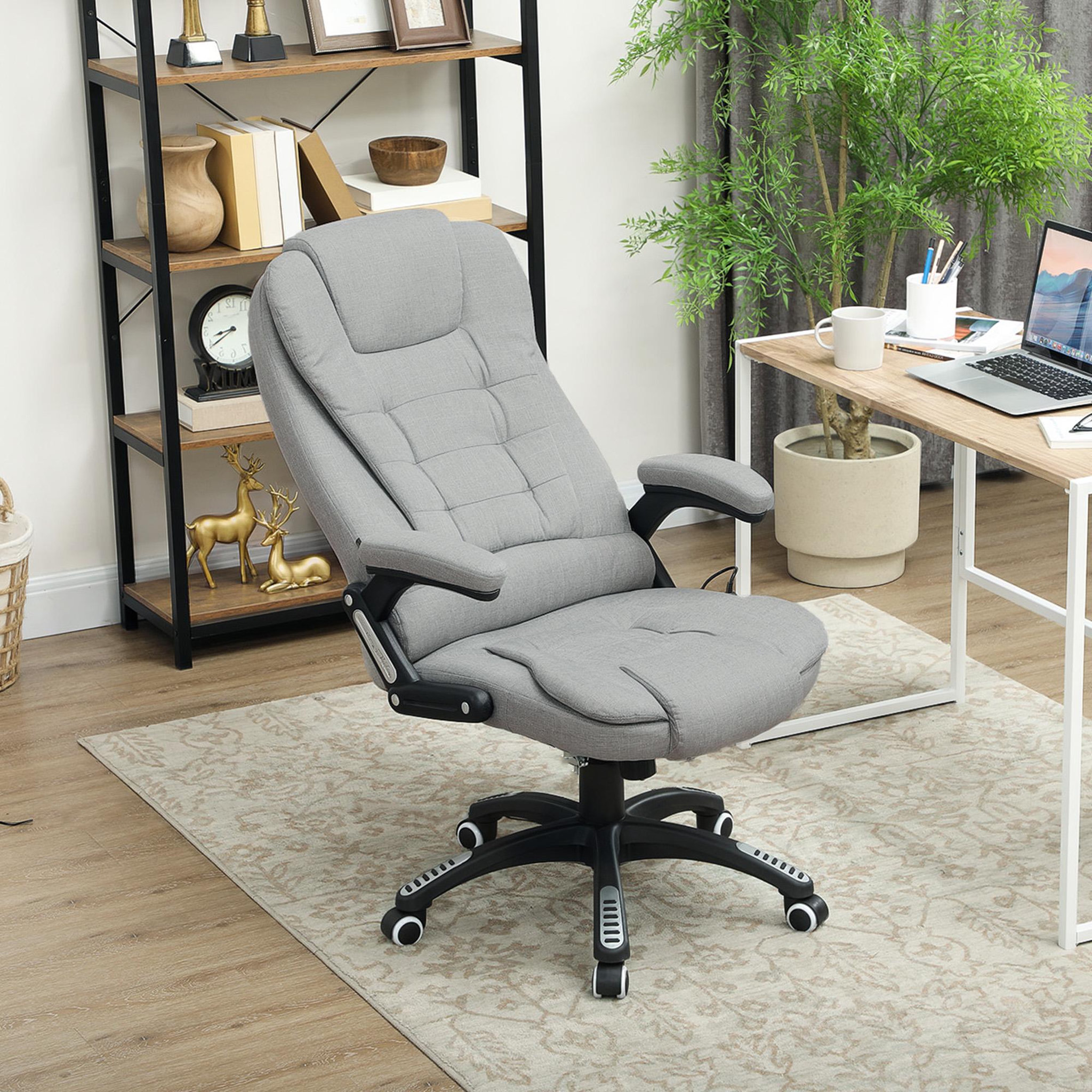 Voir la diapositive 2 : VINSETTO Fauteuil de bureau direction massant chauffant hauteur réglable dossier inclinable toile de lin gris clair