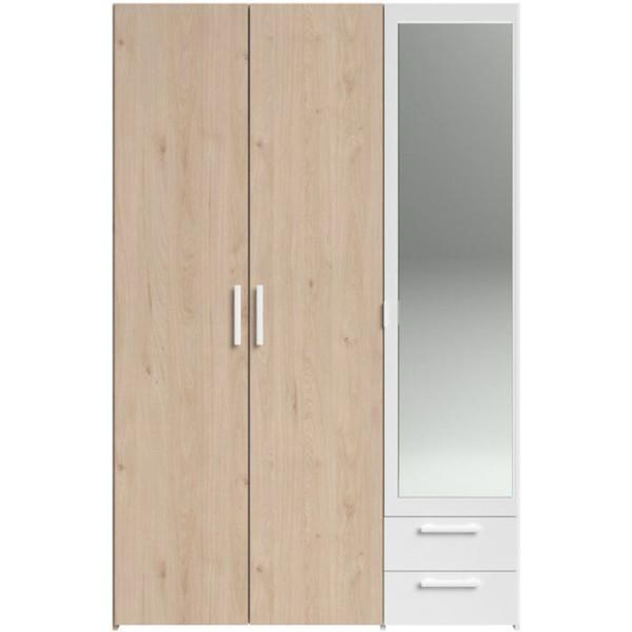 Voir la diapositive 5 : PARISOT Armoire VARIA - Panneaux de particules revetu papier - Décor chene et blanc - 3 portes - L 120,3 x P 5,7 x H 185 cm
