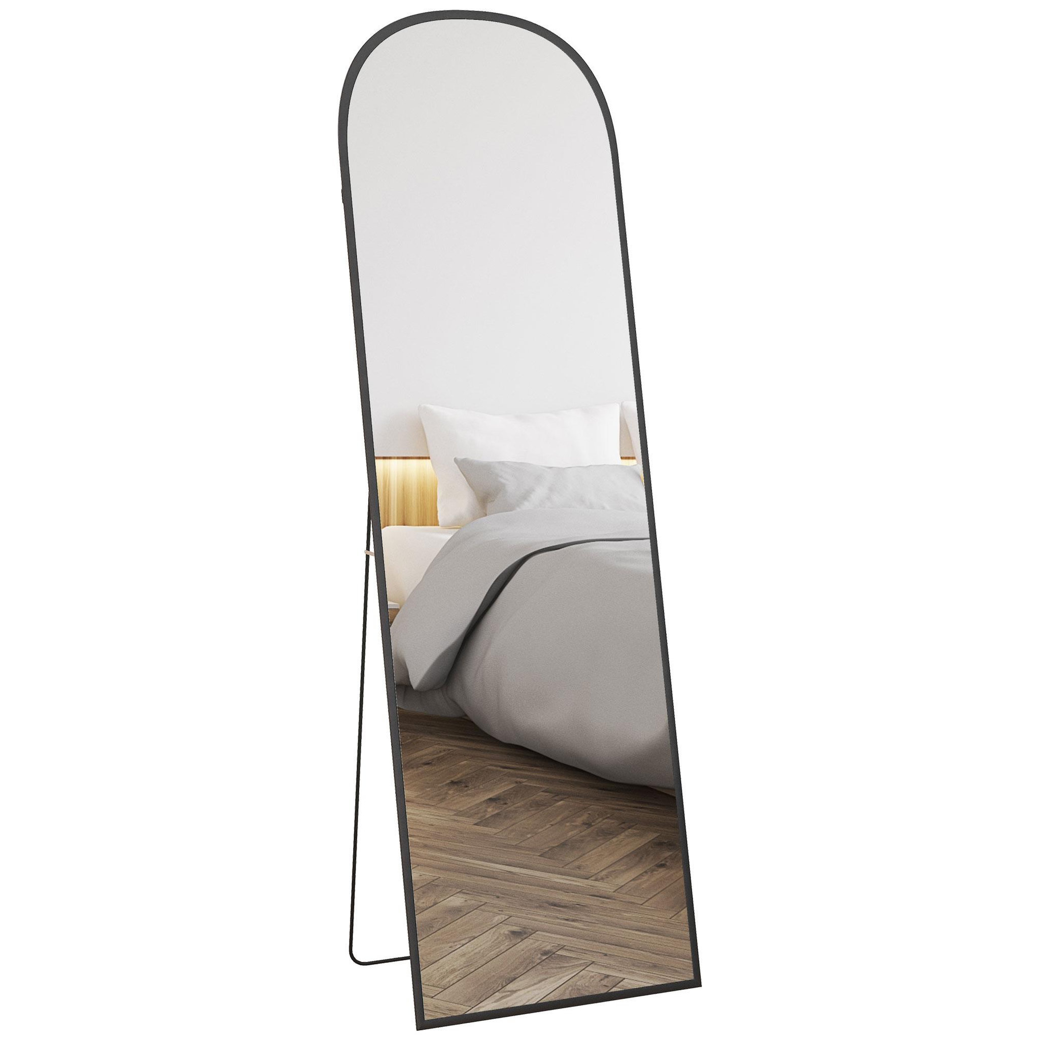 Voir la diapositive 1 : HOMCOM Miroir sur pied - miroir mural rectangulaire arrondi - dim. 50L x 161,5H cm - alu. noir