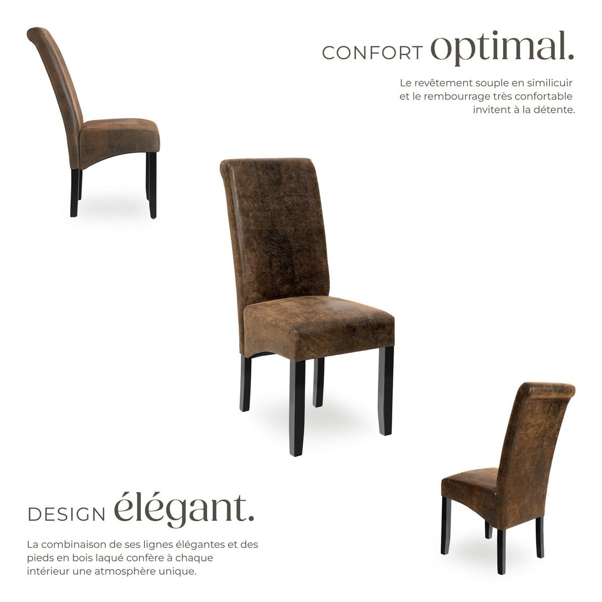 tectake Chaise de salle à manger avec revêtement en cuir synthétique marron foncé Lot de 6