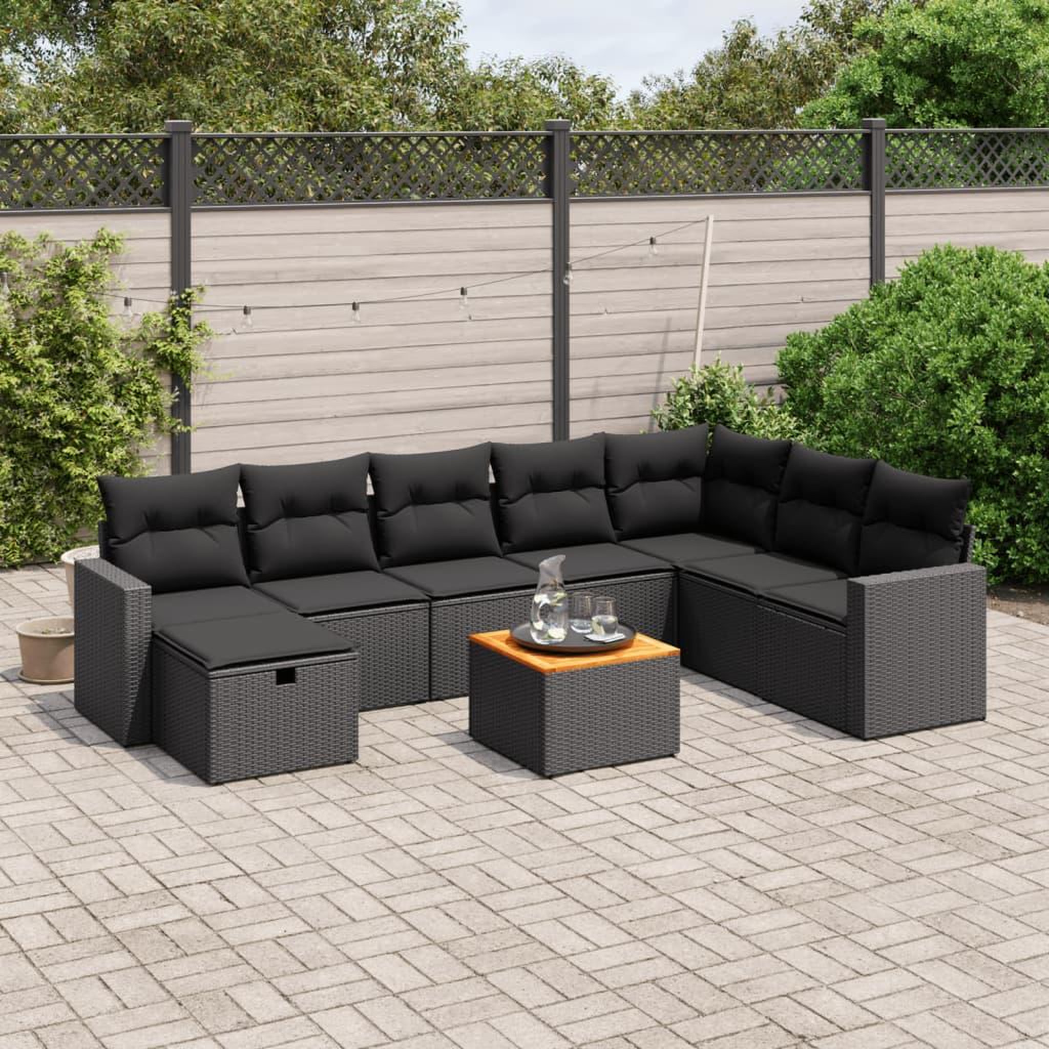 VIDAXL Salon de jardin 9 pcs avec coussins noir resine tressee