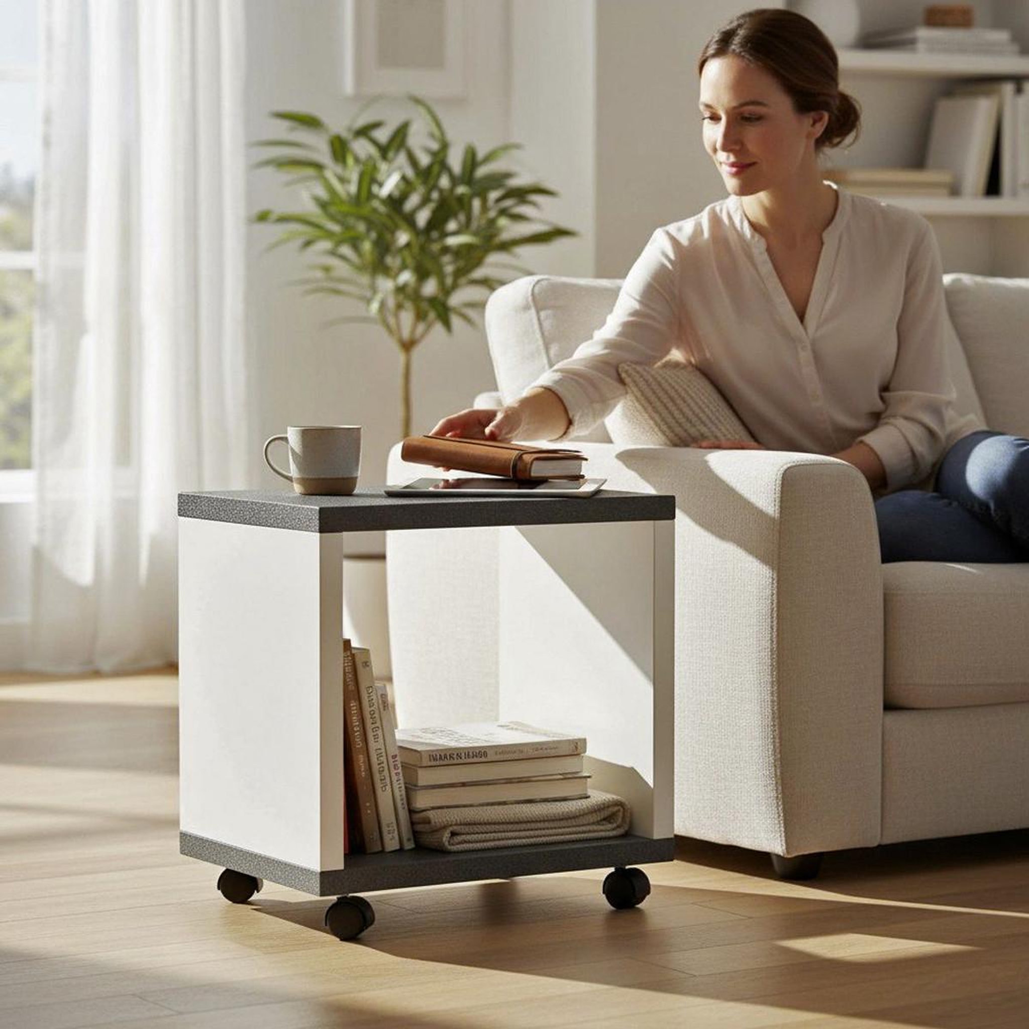 Voir la diapositive 2 : Paris Prix Table d'appoint desserte  granit  48cm blanc