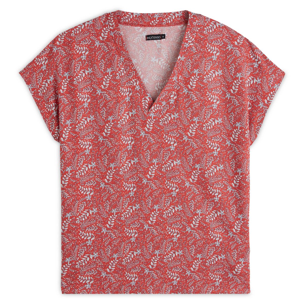 INEXTENSO Blouse manches courtes col v imprimé feuillages femme 