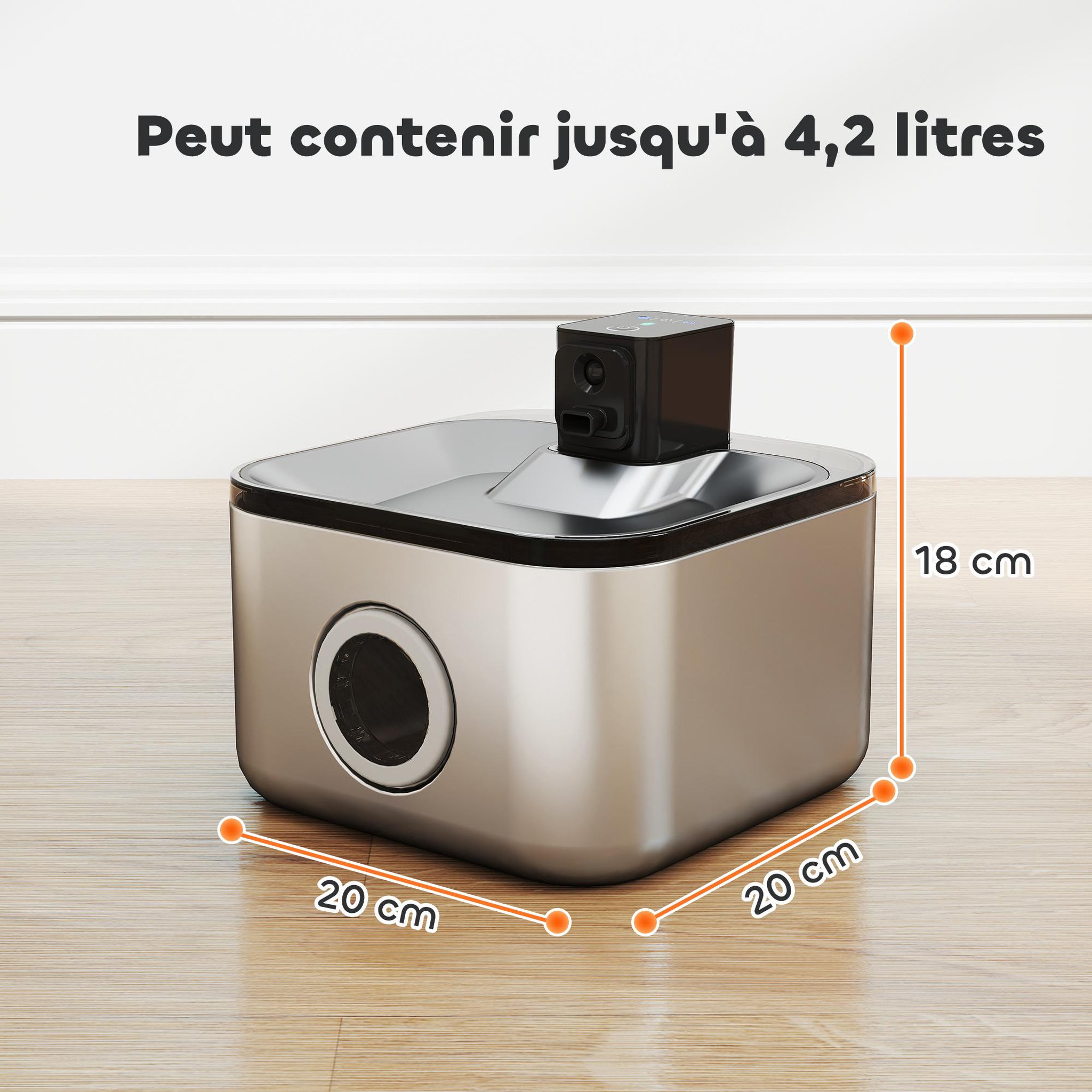 Voir la diapositive 3 : PAWHUT Fontaine à eau pour chat 4,2L filtration 3 étapes charge USB câble + nombreux accessoires inclus acier inox