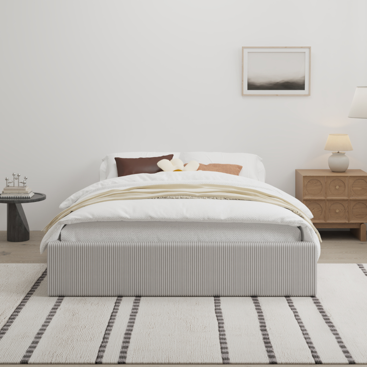 CONCEPT USINE Lit avec coffre de rangement 160x200cm velours côtelé gris AUSTIN