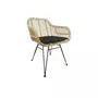 SWEEEK Table à manger bois et métal. 190cm + 2 fauteuils et 4 chaises en rotin naturel. coussins noirs