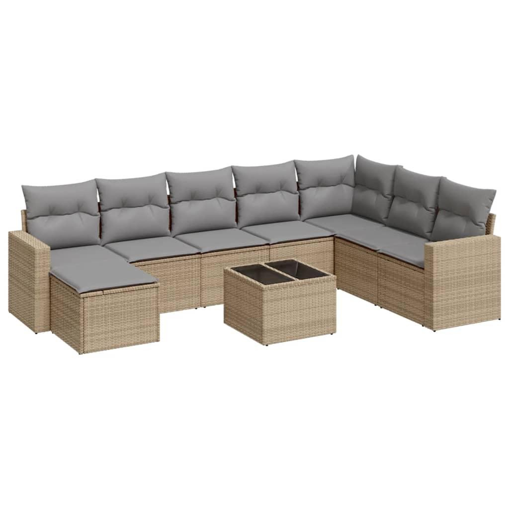 Voir la diapositive 2 : VIDAXL Salon de jardin avec coussins 9 pcs beige resine tressee
