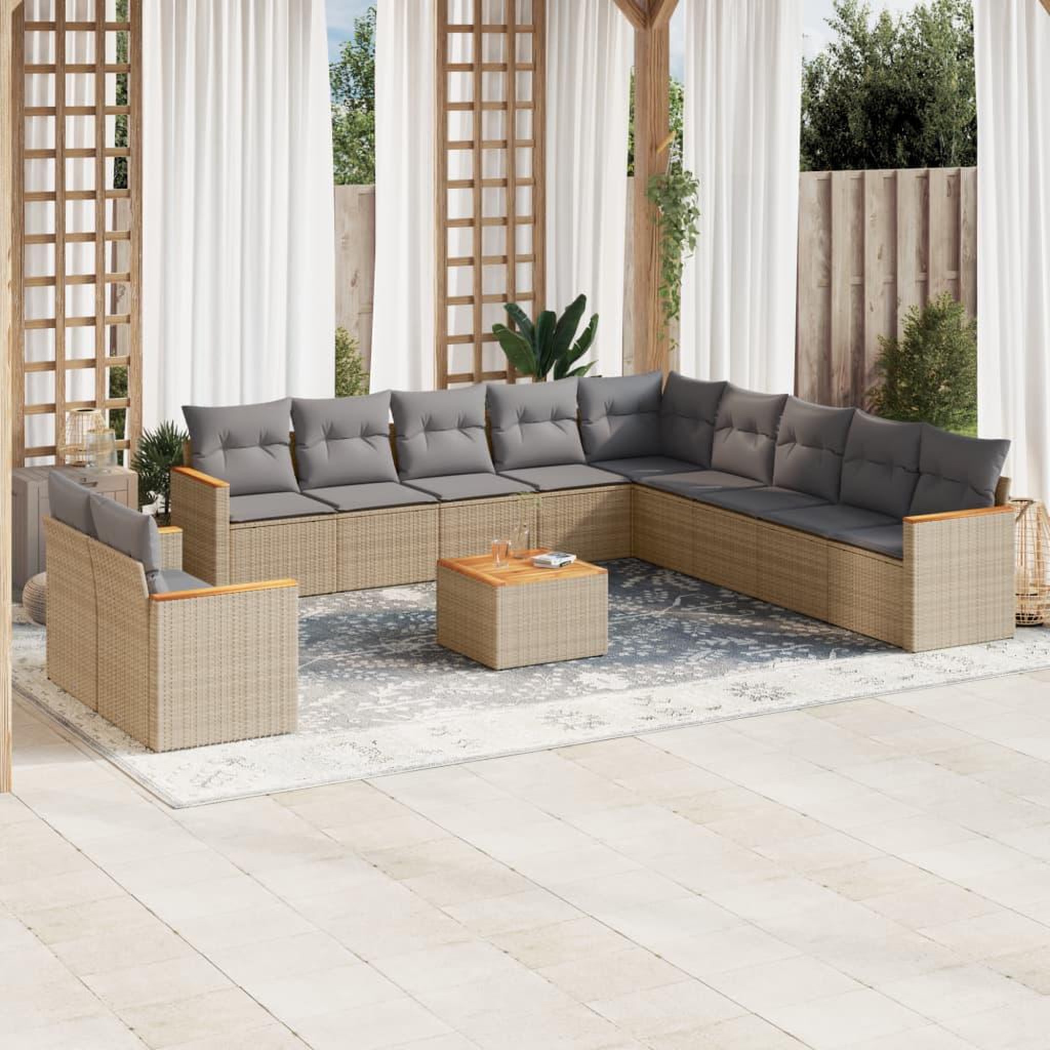VIDAXL Salon de jardin avec coussins 12 pcs beige resine tressee