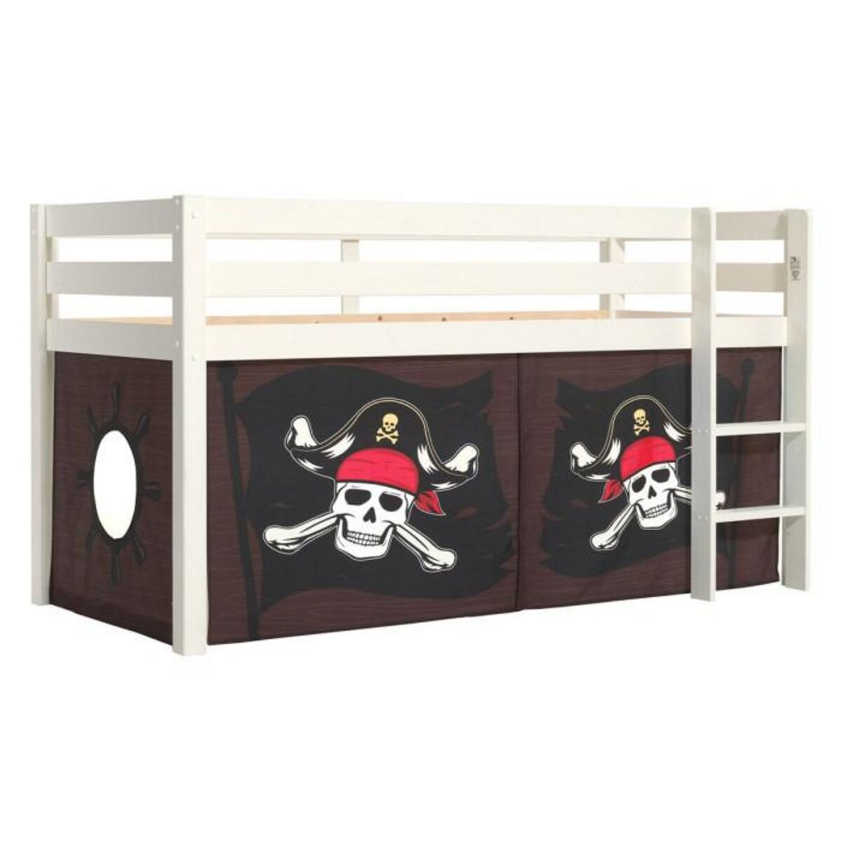 Paris Prix Lit Enfant Surélevé  Pino Caribian Pirates  90x200cm Blanc