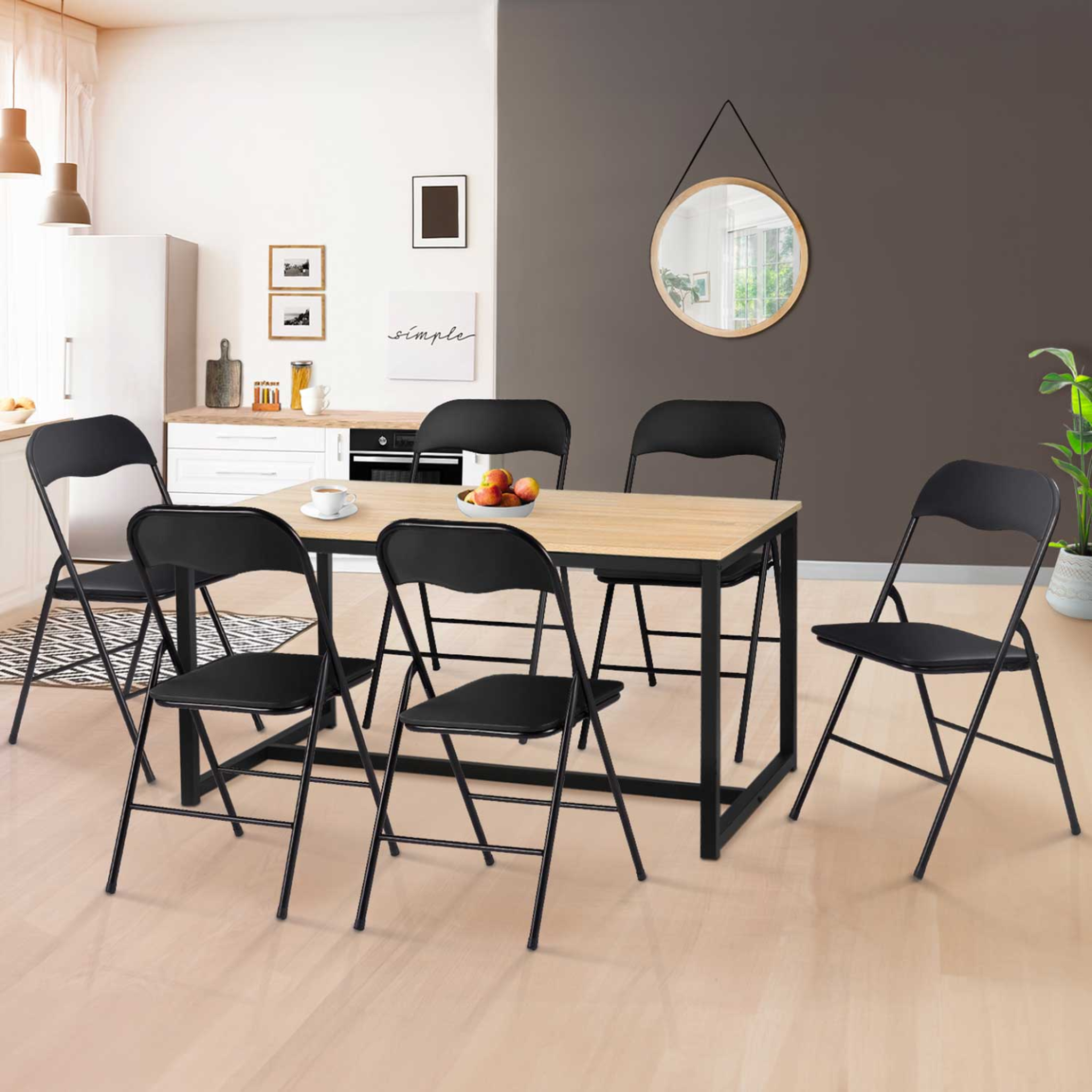 Voir la diapositive 2 : ID MARKET Lot de 6 chaises pliantes kity noires en pu