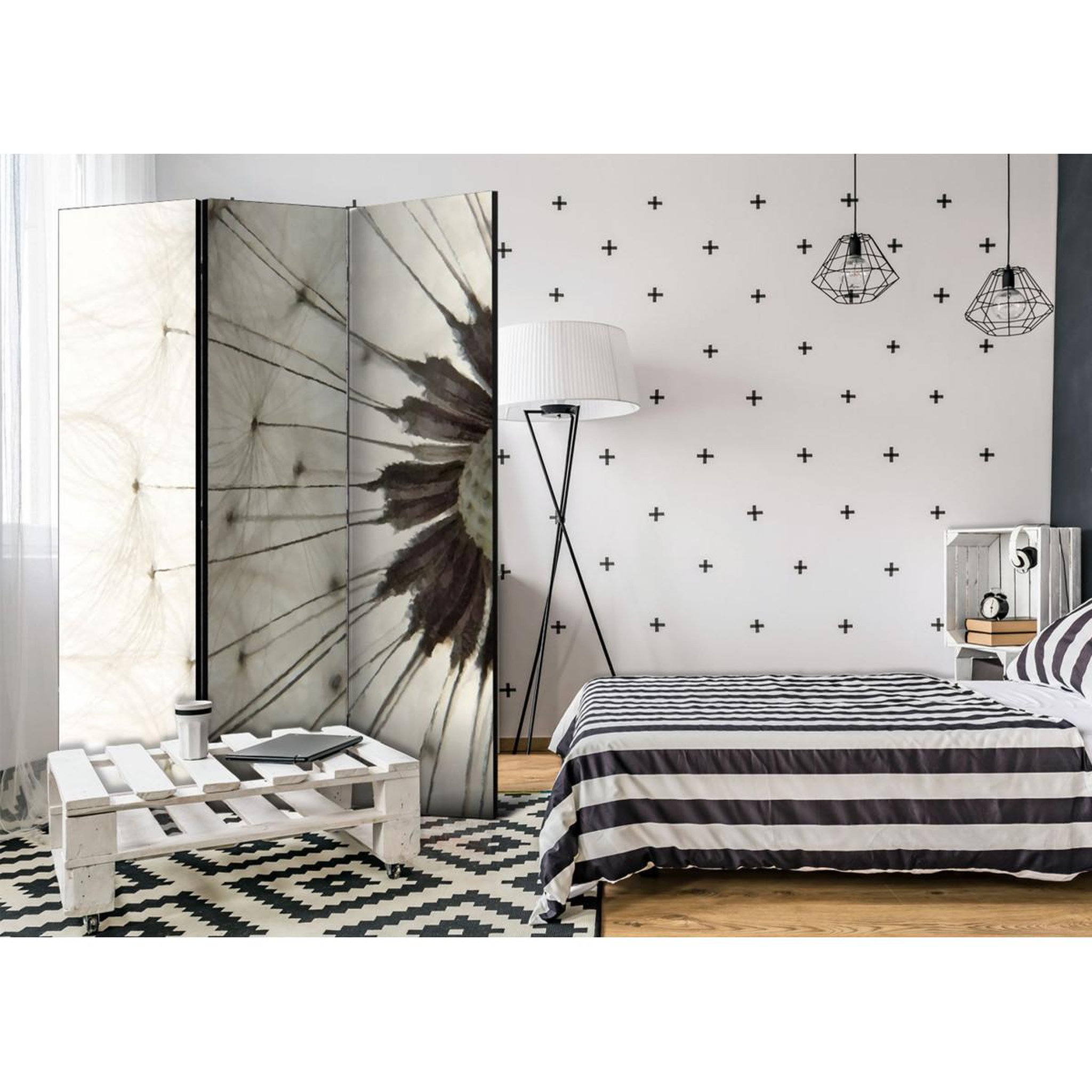 Voir la diapositive 2 : Paris Prix Paravent 3 volets  white dandelion  135x172cm