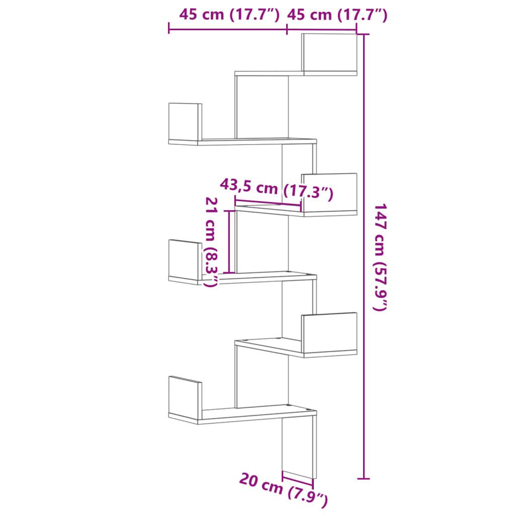 Voir la diapositive 6 : VIDAXL Etagere d'angle murale blanc 45x45x147 cm bois d'ingenierie
