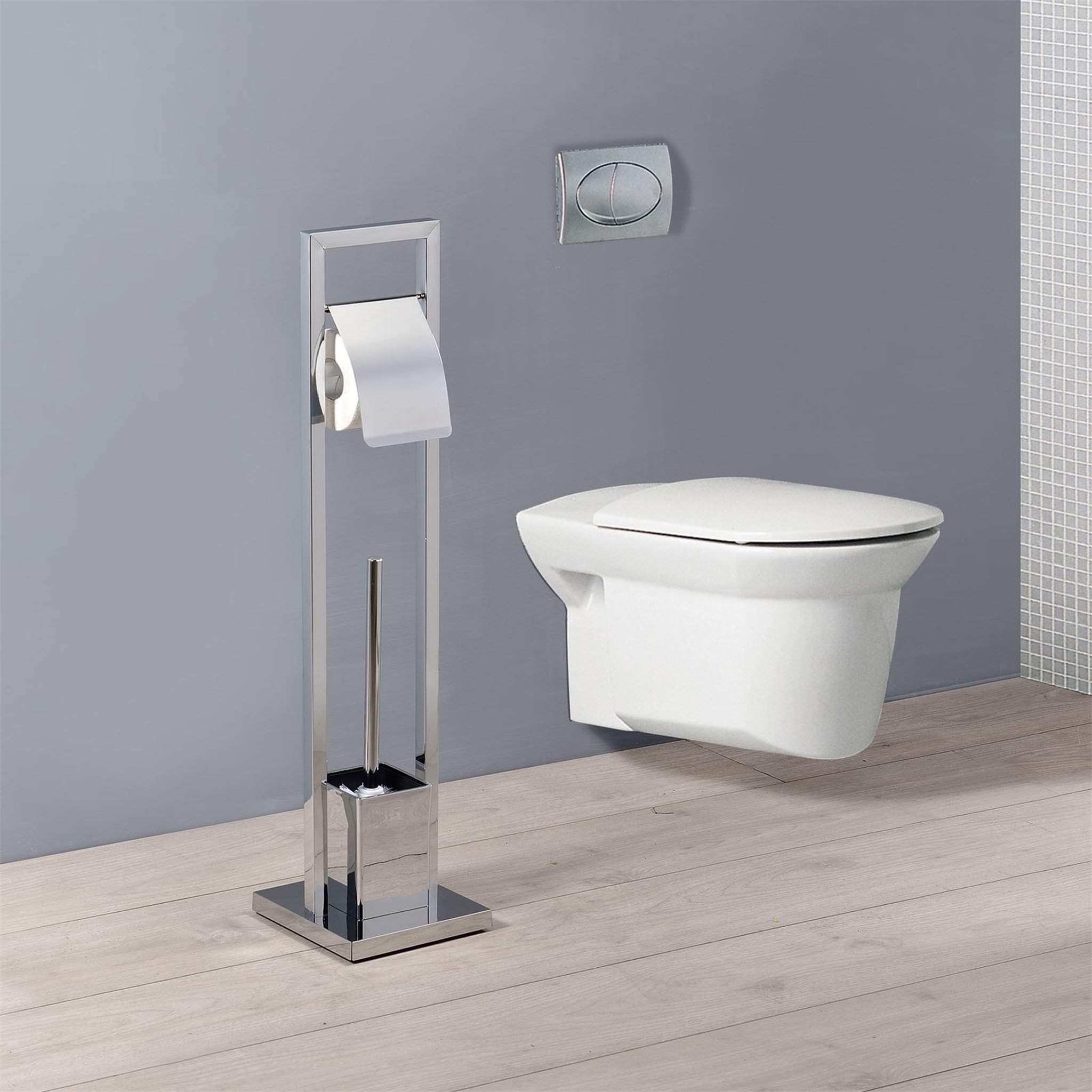 Voir la diapositive 2 : IDIMEX Porte-papier toilette TOMA avec porte brosse à WC, en métal