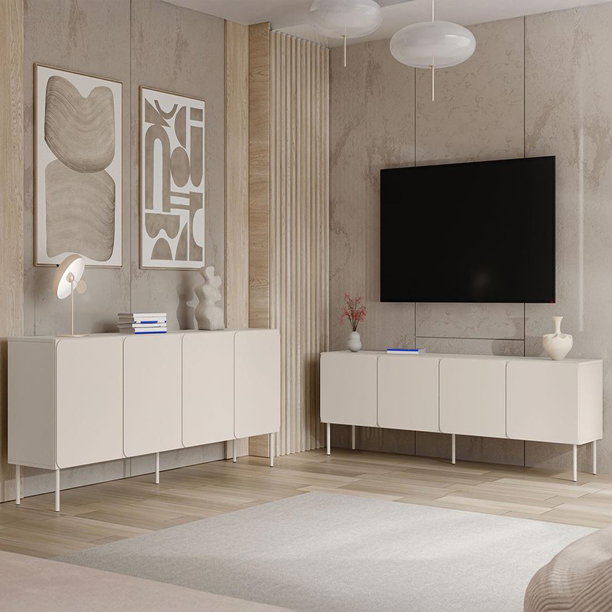 Voir la diapositive 5 : BEST MOBILIER Elvis - buffet bas 200 cm - 4 portes