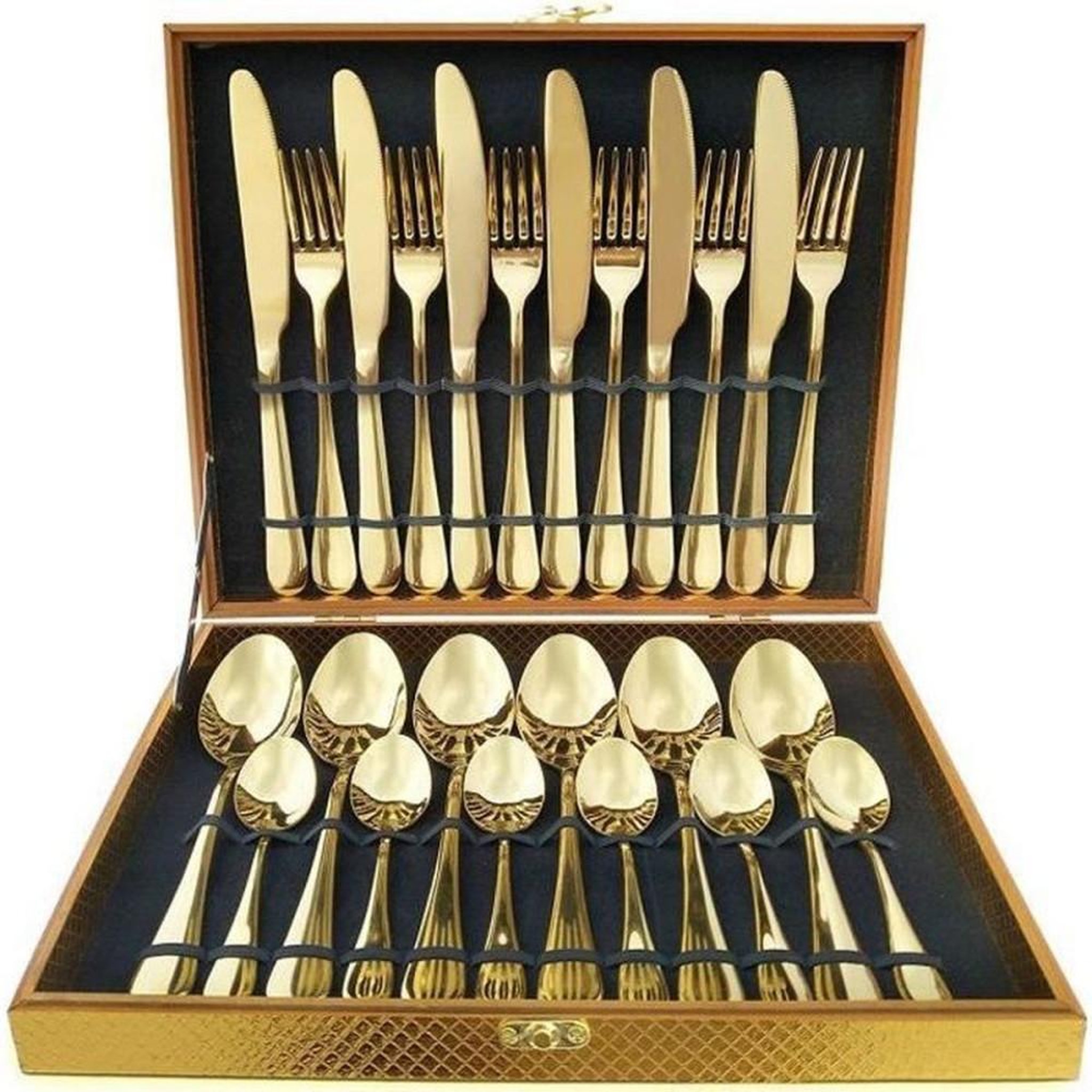 Service de couverts en inox doré poli miroir 24 pièces pour 6 personnes