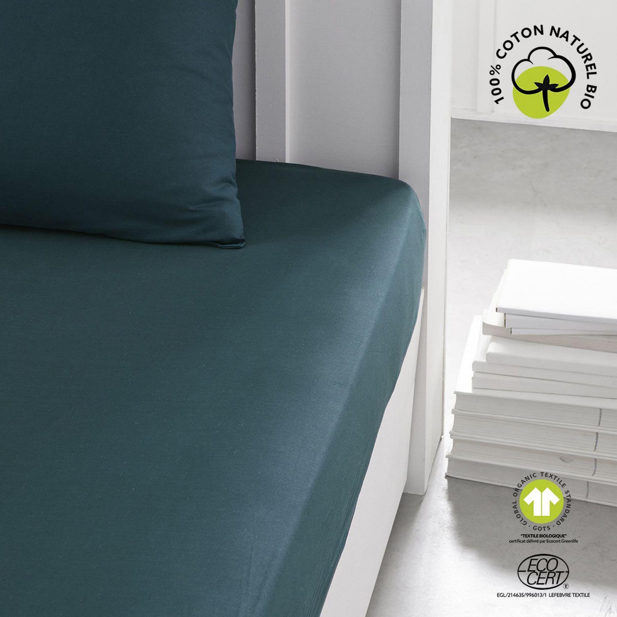 Today Drap housse 2 places - 100% coton BIO
