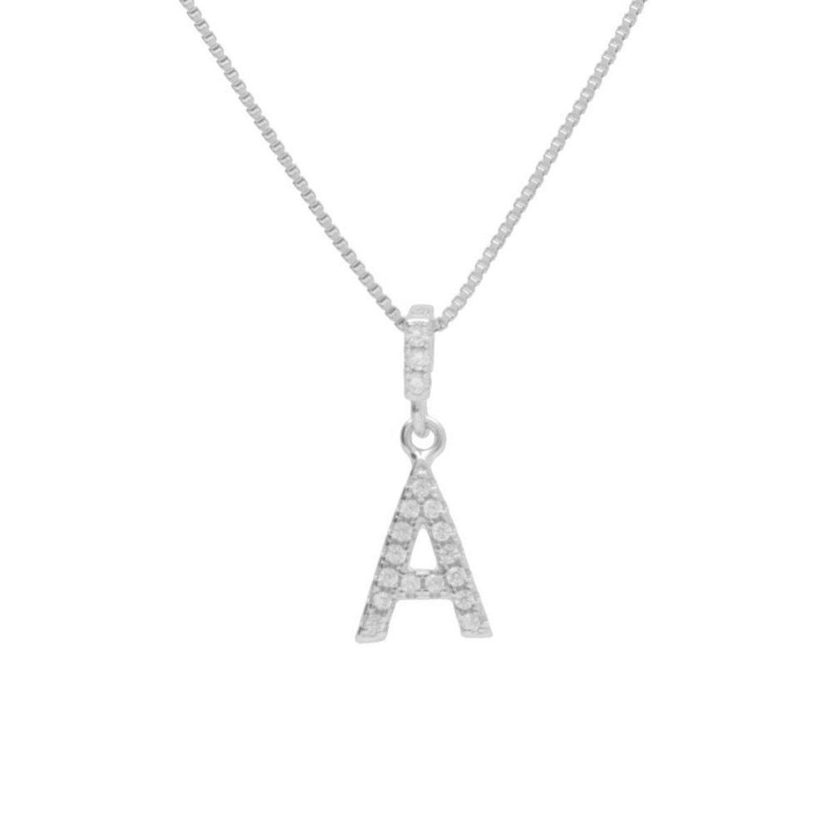 L'ATELIER D'AZUR Collier Argent 925/000 Rhodié - Initiale Lettre A Pavée de Zirconiums