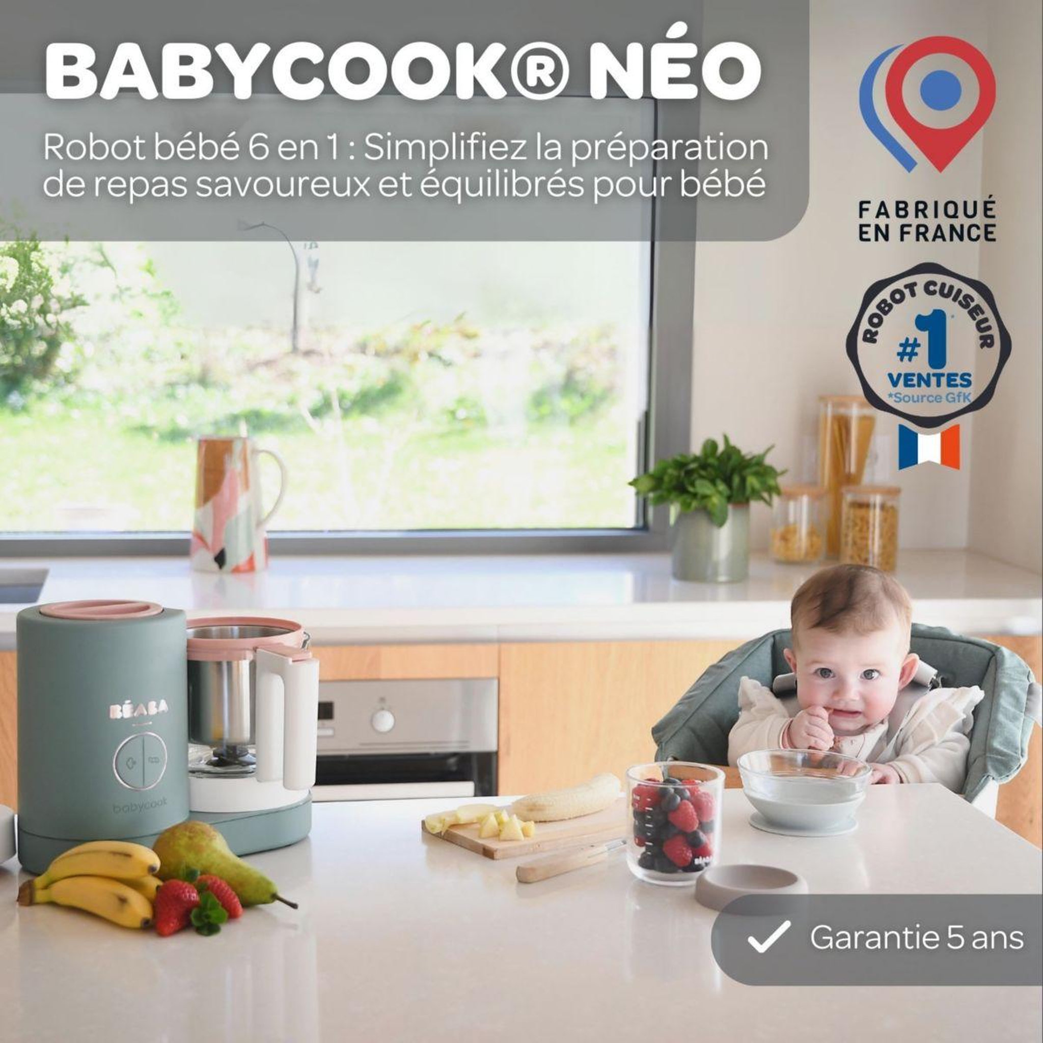 Voir la diapositive 2 : BEABA Mixeur Cuiseur Bébé Babycook neo eucalyptus